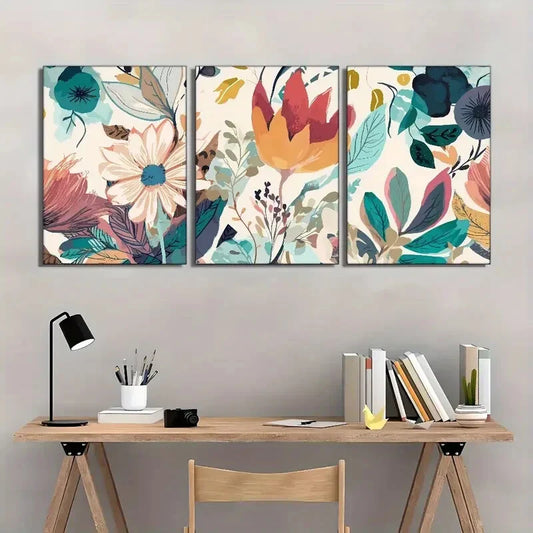 3pcs Decor Vintage Flowers Art Contemporary Metal Print Ready to Hang Art