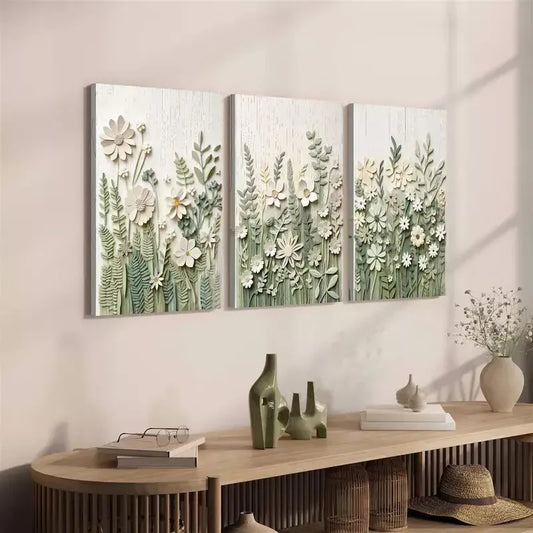 3pcs Modern Light Green Floral Canvas Framed 40x60cm - High Quality Print 100% Australian Made Wall Canvas Ready to Hang