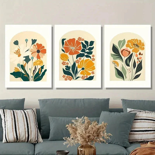 3pcs Abstract Yellow Floral Romantic Flower Metal Print Ready to Hang Art