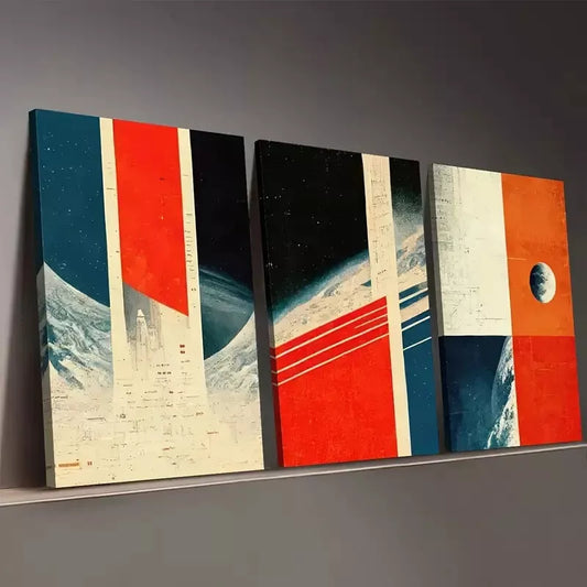 3pcs Modern Abstract Geometric Graphic universe Wall Art Set Canvas Framed 40x60cm - High Quality Print 100% Australian Made Wall Canvas Ready to Hang