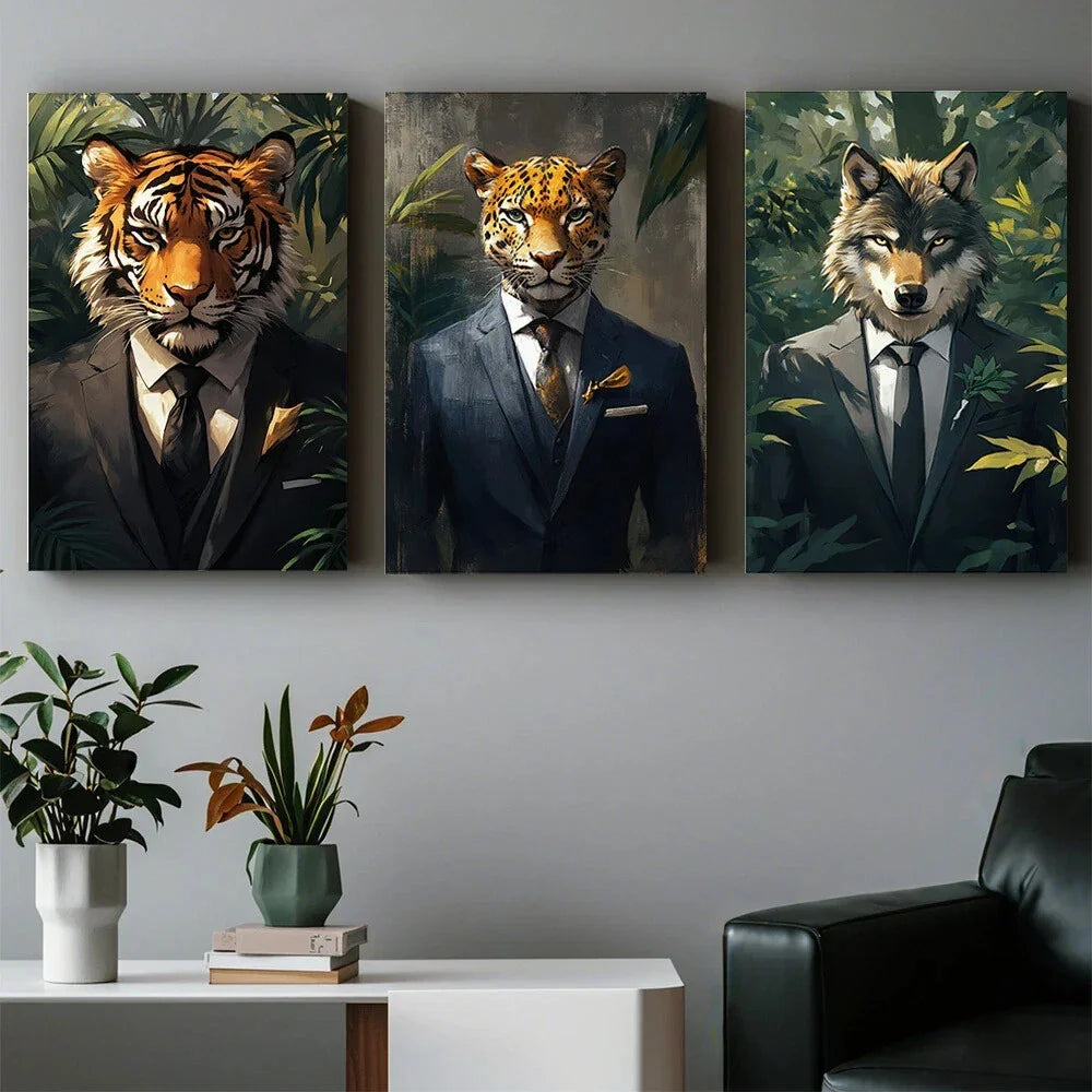 3pcs Wild Beasts Abstract Paintings Tigers Metal Print Ready to Hang Art