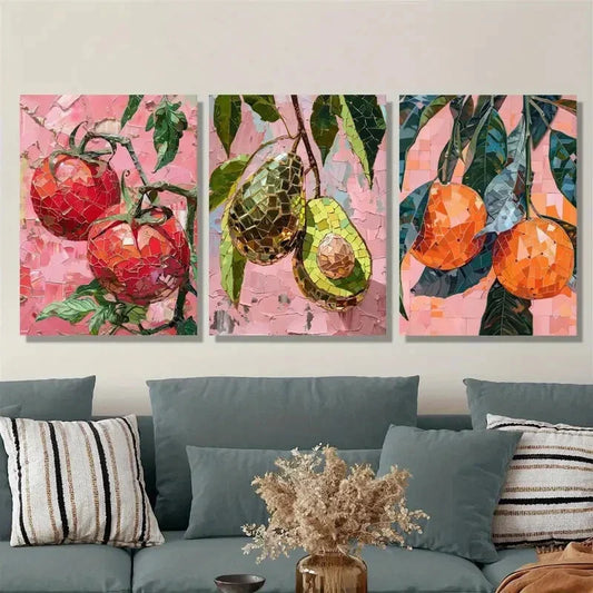 3pcs Fashion fruit art, tomatoes, avocados Metal Print Ready to Hang Art