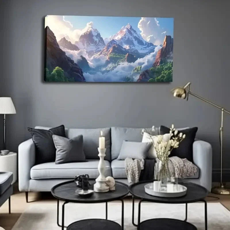Snow-Capped Mountains Cloud Wall Art Canvas Office Home Room Framed 120x60cm