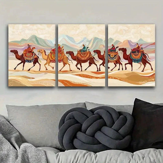 3pcs Camel Caravan Desert Animals Metal Print Ready to Hang Art