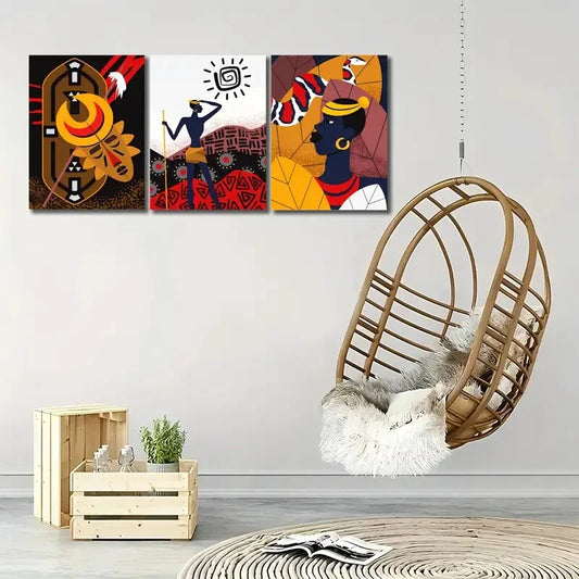 3pcs African Tribal Geometric & Floral Patterns Metal Print Ready to Hang Art
