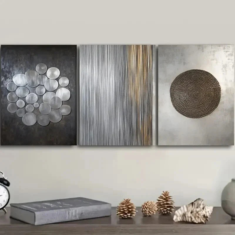 3pcs Art Deco Classic Modern Style, Metal Print Ready to Hang Art
