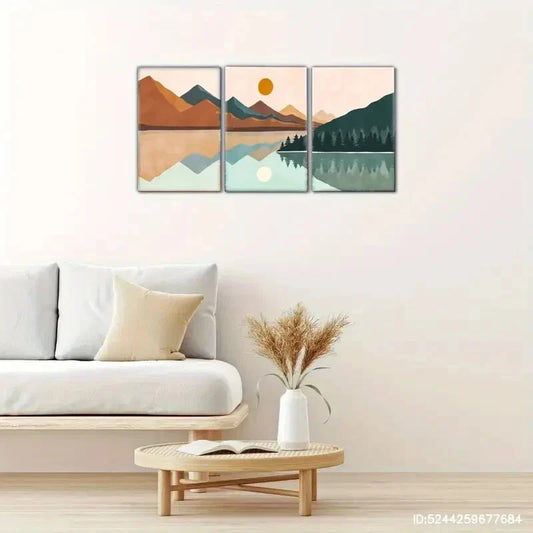 3pcs Distant Mountains and Sea Decorative Poster Metal Print Ready to Hang Art