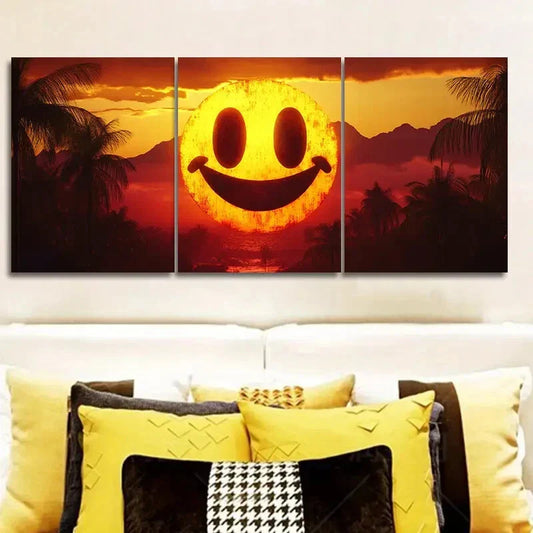 3pcs Smiling face, yellow sun in the sky Metal Print Ready to Hang Art