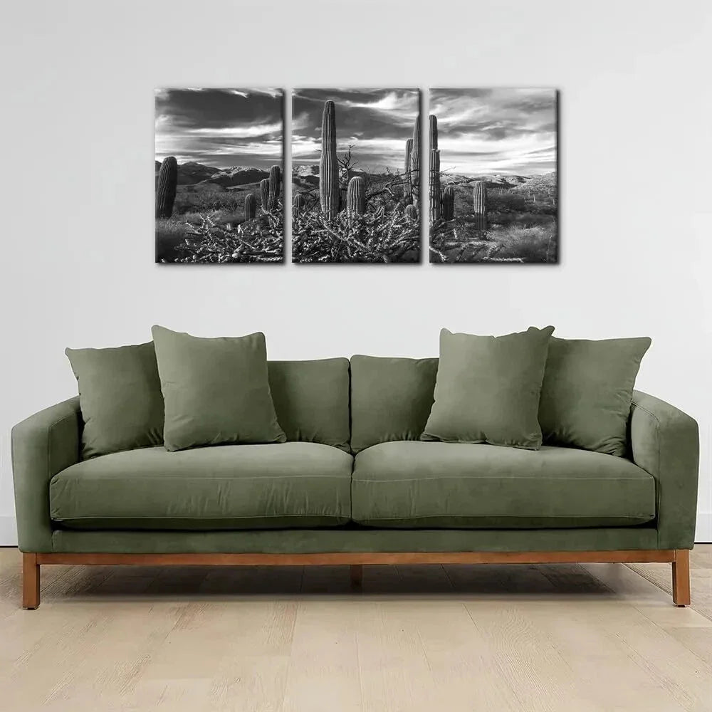 3pcs Black and White National Park Desert Cactus Metal Print Ready to Hang Art