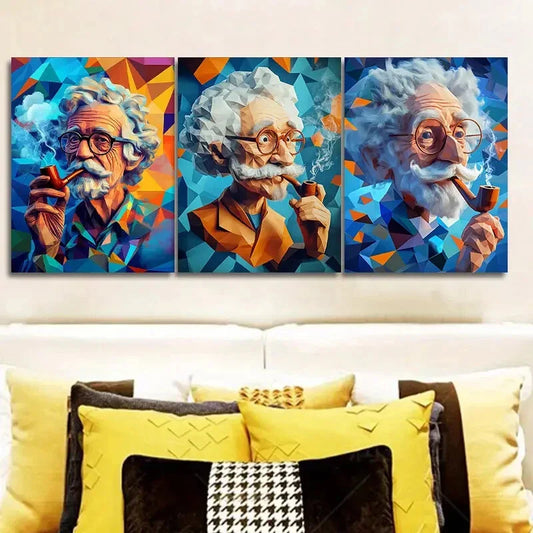 3pcs Vibrant Clay Old Man Trio Colorful Wall Art Set Canvas Framed 40x60cm - High Quality Print 100% Australian Made Wall Canvas Ready to Hang