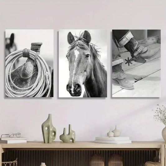 3pcs Western cowboy art, noose, horse Metal Print Ready to Hang Art