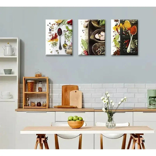3pcs Colorful Spices & Seasoning Herbs Metal Print Ready to Hang Art