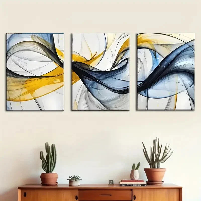3pcs Abstract Art Design Abstract Color Line Metal Print Ready to Hang Art