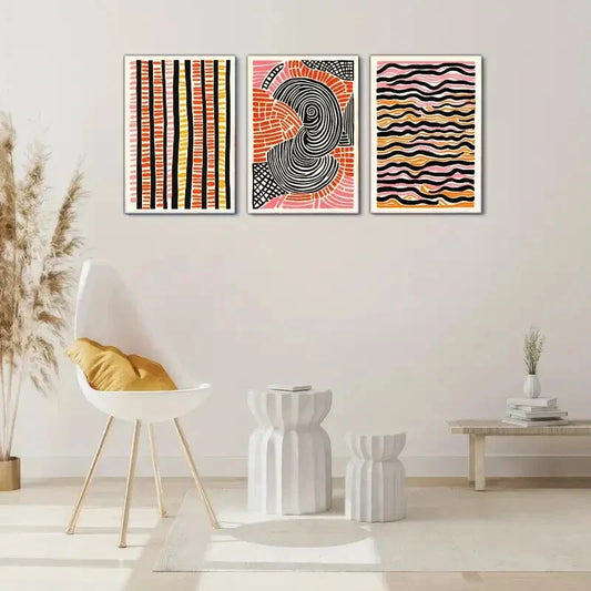3pcs Red and Black Lines Decorative Poster Metal Print Ready to Hang Art