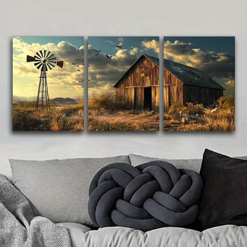 3pcs Barns And Windmills Scenery Nature Wall Art Set Canvas Framed 40x60cm - High Quality Print 100% Australian Made Wall Canvas Ready to Hang
