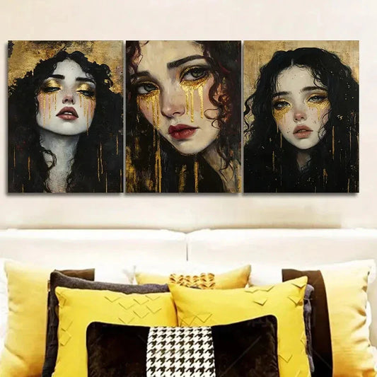 3pcs Modern Style, Girl in Tears Wall Art Set Canvas Framed 40x60cm - High Quality Print 100% Australian Made Wall Canvas Ready to Hang