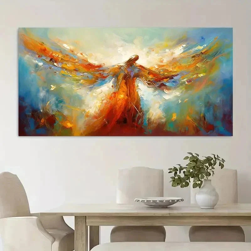 Abstract Angel Wings Vibrant Wall Art Canvas Office Home Room Framed 80x45cm