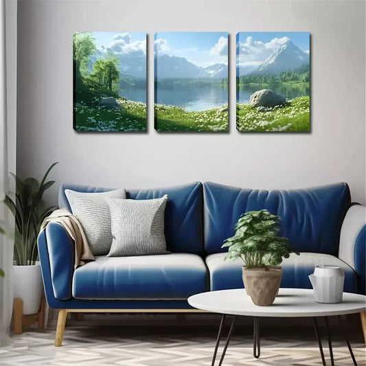 3pcs Spring, Lake, Snow Mountain, Exquisite Wall Art Set Canvas Framed 40x60cm - High Quality Print 100% Australian Made Wall Canvas Ready to Hang