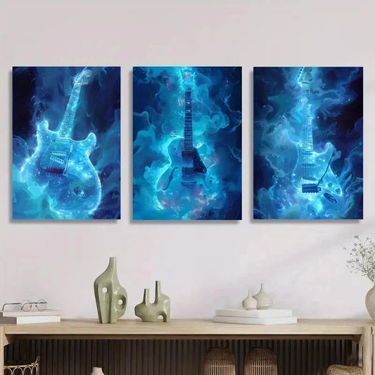 3pcs Music wave poster, guitar Metal Print Ready to Hang Art