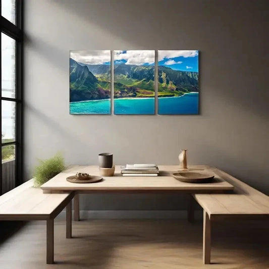 3pcs View on Napali Coast on Kauai island Metal Print Ready to Hang Art