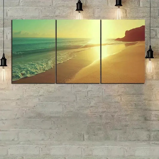 3pcs Beautiful Beach Sunset in Spain Canvas Framed 40x60cm - High Quality Print 100% Australian Made Wall Canvas Ready to Hang