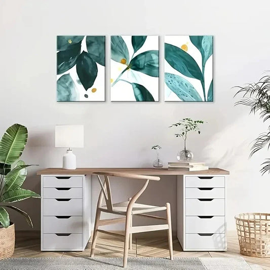 3pcs Green Leaves Abstract Botanical Metal Print Ready to Hang Art
