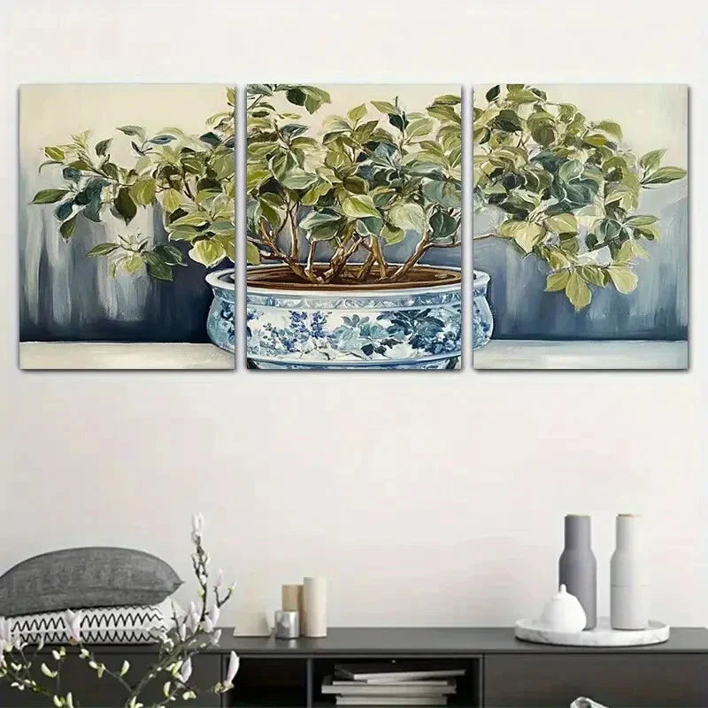 3pcs Modern Minimalist Greenery Vibrant Potted Metal Print Ready to Hang Art