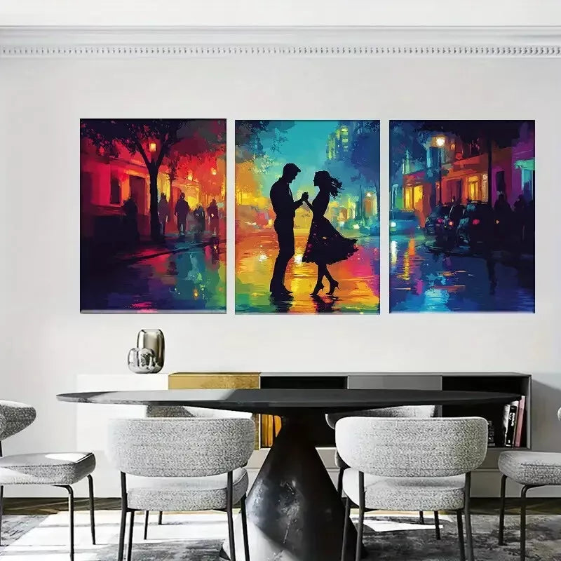 3pcss Romantic Street Dance colorful painting Wall Art Set Canvas Framed 40x60cm - High Quality Print 100% Australian Made Wall Canvas Ready to Hang