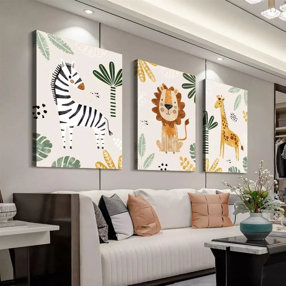 3pcs Creative Elegant Jungle Animal Artwork Wall Art Set Canvas Framed 40x60cm - High Quality Print 100% Australian Made Wall Canvas Ready to Hang