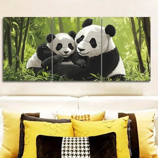 3pcs Cute panda family Wall Art Set Canvas Framed 40x60cm - High Quality Print 100% Australian Made Wall Canvas Ready to Hang