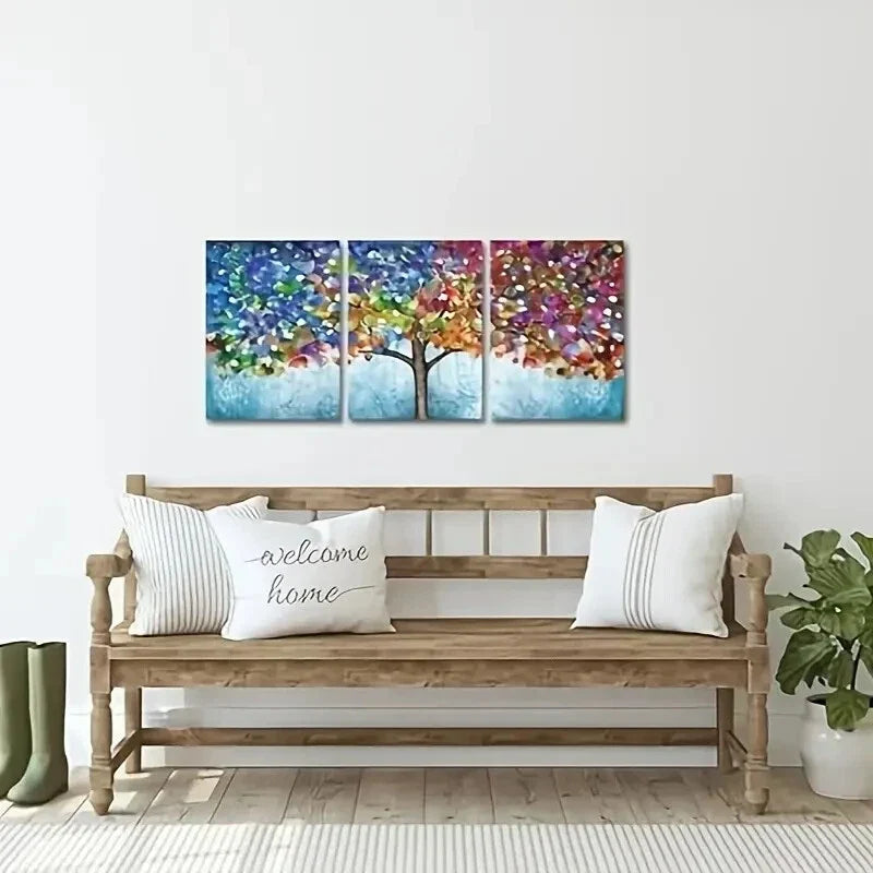 3pcs Abstract, Vibrant Blooming Tree Painting Metal Print Ready to Hang Art