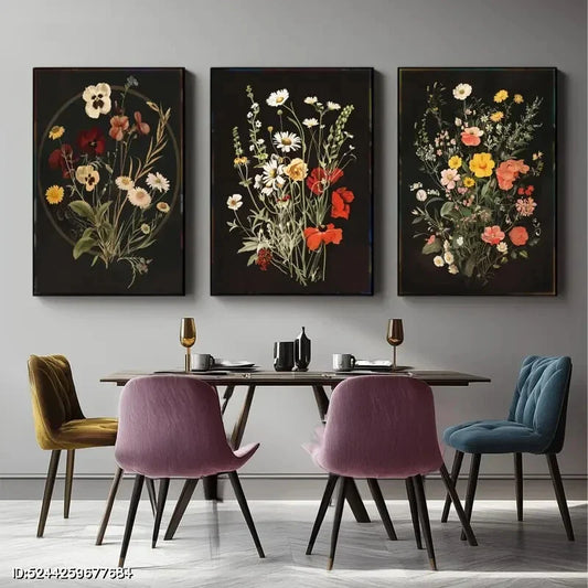 3pcs Floral Art Nature Art Vintage Gothic Metal Print Ready to Hang Art