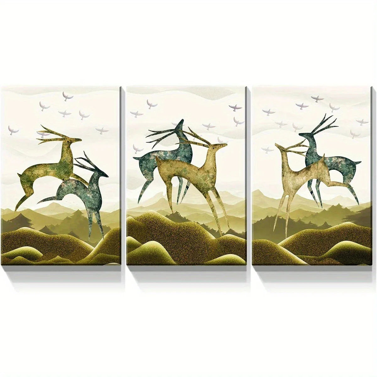 3pcs Bird and Deer Abstract Artwork Metal Print Ready to Hang Art