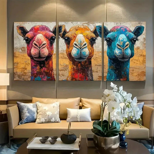 3pcs Colorful Desert Camel Animal Metal Print Ready to Hang Art