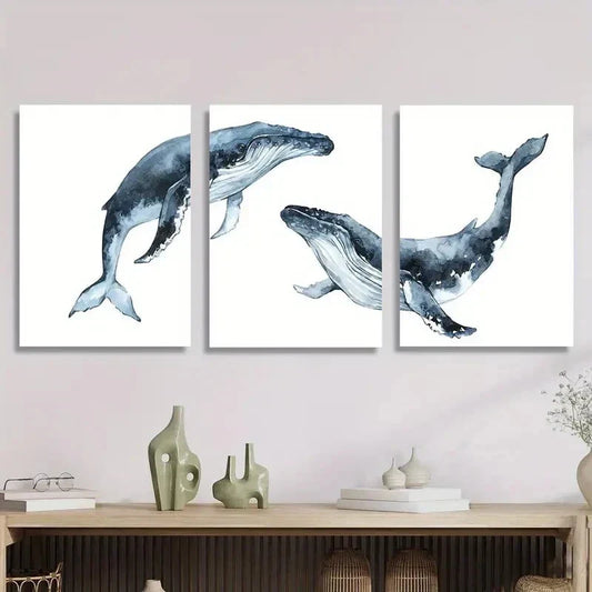 3pcs Blue Nautical Marine Life Metal Print Ready to Hang Art