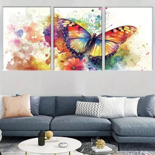 3pcs Modern Vibrant Butterfly Watercolor Wall Art Set Canvas Framed 40x60cm - High Quality Print 100% Australian Made Wall Canvas Ready to Hang