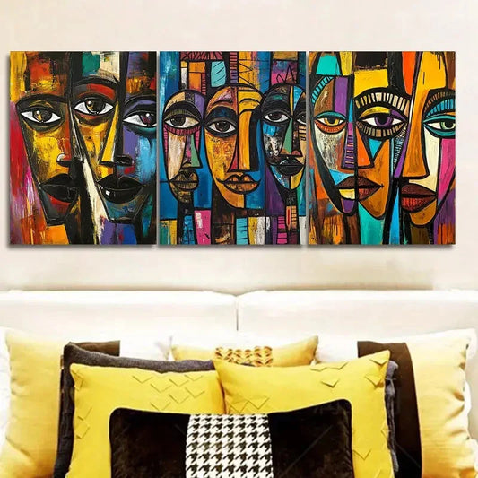 3pcs Featuring Three Abstract African Faces Metal Print Ready to Hang Art