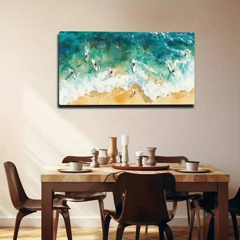 Ocean Waves Surfing Décor Wall Art Canvas Office Home Room Framed 120x60cm