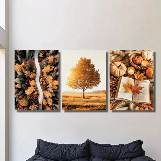 3pcs Autumn Scenery Landscape Metal Print Ready to Hang Art