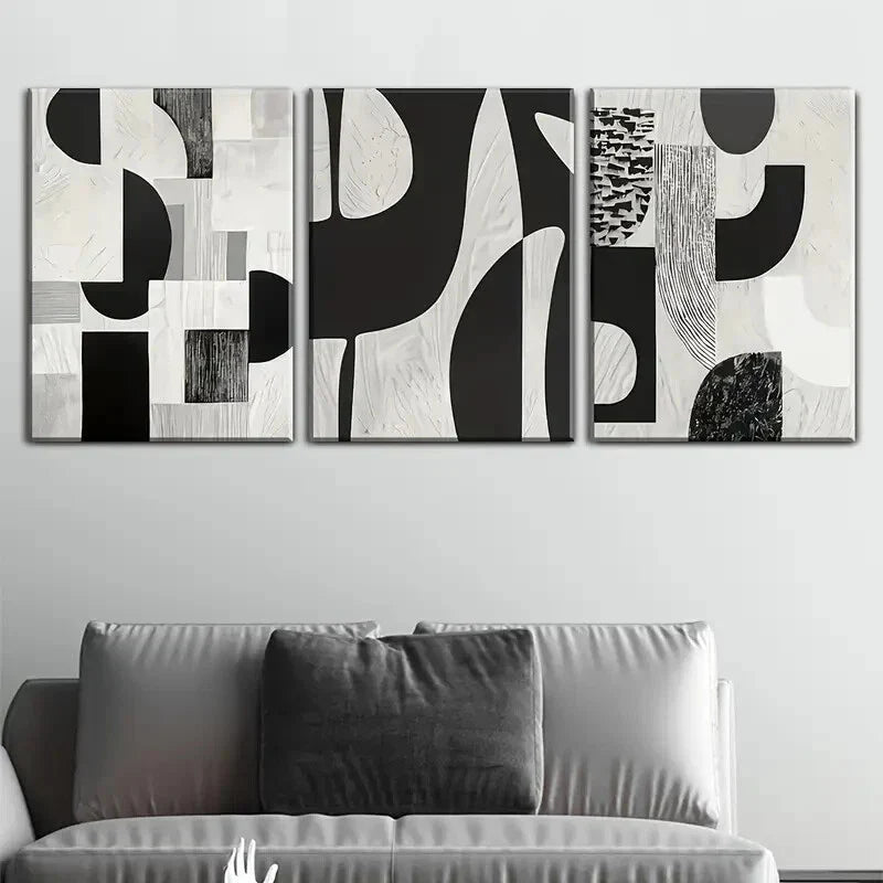 3pcs Black and White Abstract Metal Print Ready to Hang Art