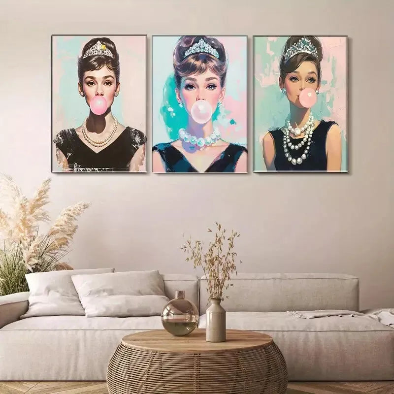 3pcs Pop - Art Bubblegum Triptych Wall Art Set Canvas Framed 40x60cm - High Quality Print 100% Australian Made Wall Canvas Ready to Hang