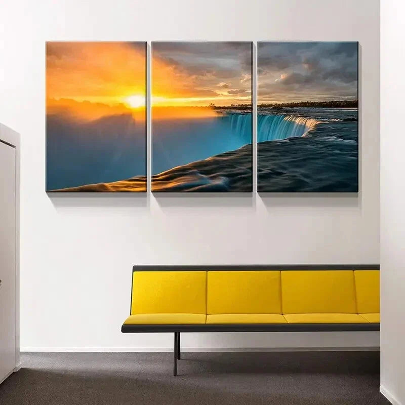 3pcs Green Niagara Falls Cliff Waterfall Metal Print Ready to Hang Art