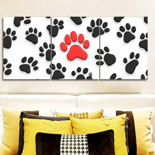3pcs Painting, Black Dog Paw Wall Art Set Canvas Framed 40x60cm - High Quality Print 100% Australian Made Wall Canvas Ready to Hang