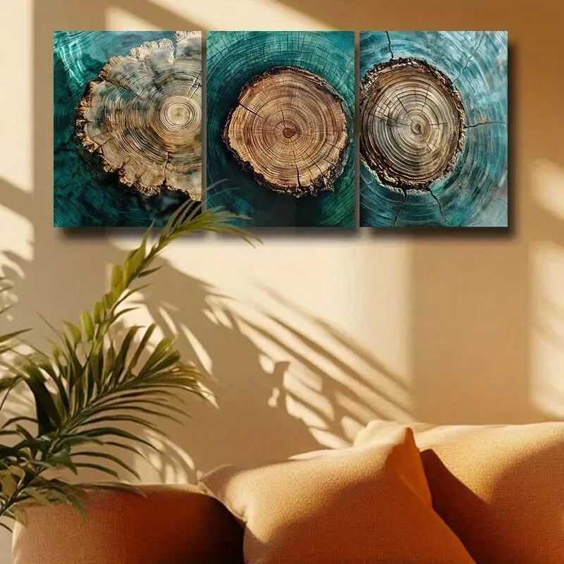 3pcs Annual Ring Design Metal Print Ready to Hang Art