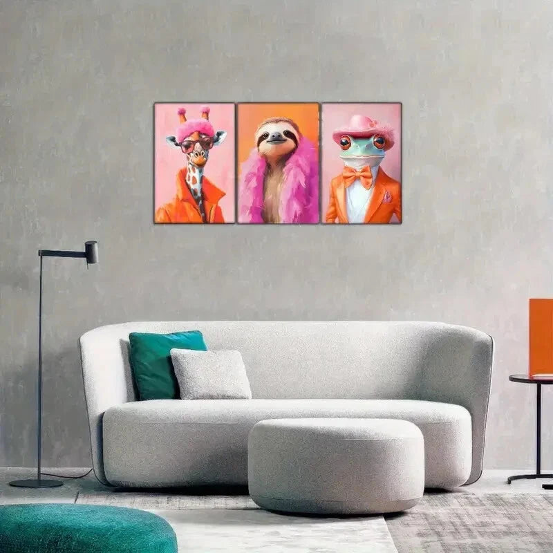 3pcs Colorful Funky Animal Fashion Art Portraits Metal Print Ready to Hang Art