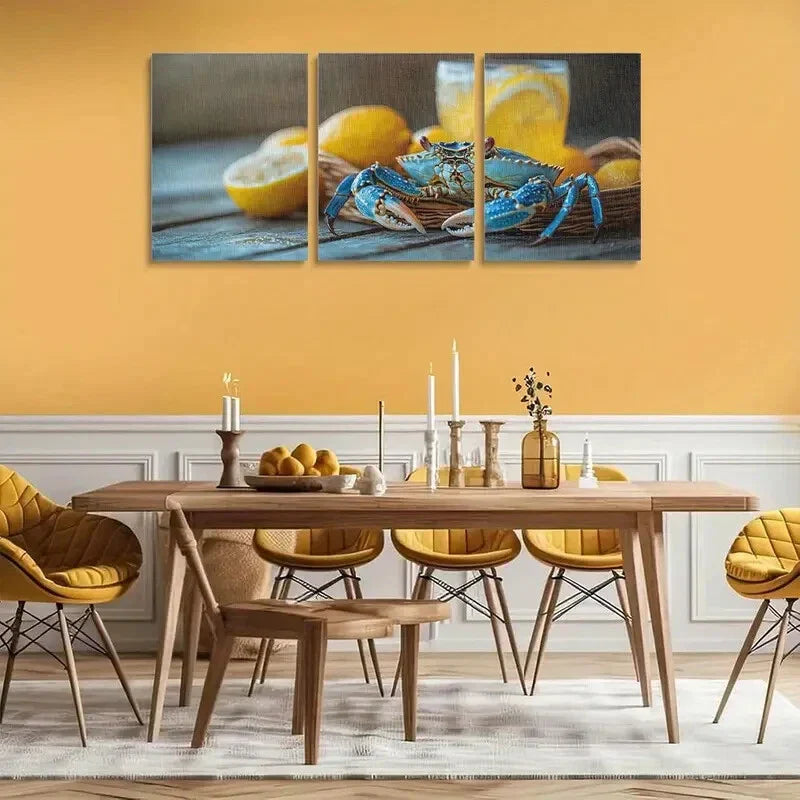 3pcs Vibrant Blue Crab Design Metal Print Ready to Hang Art