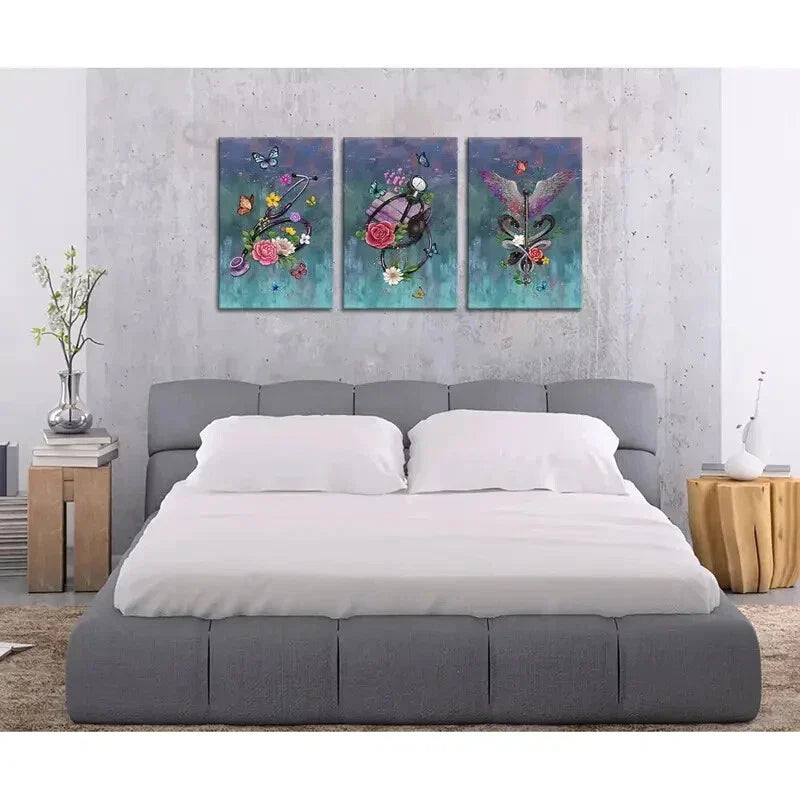 3pcs Medical Paintings Stethoscope Snake Wing Metal Print Ready to Hang Art