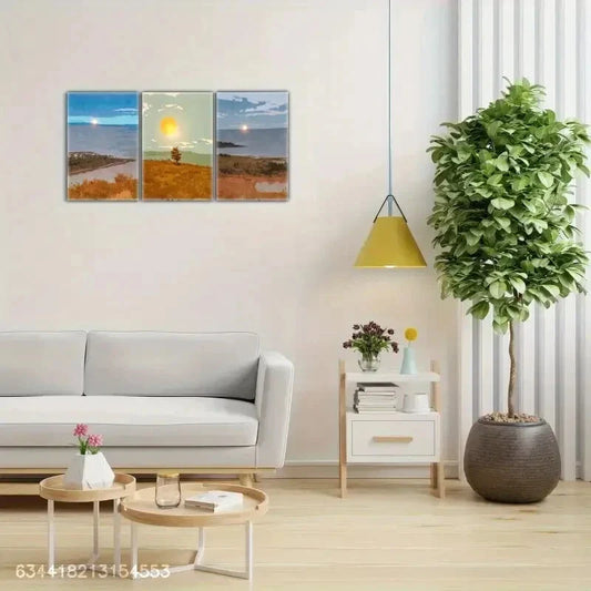 3pcs Abstract Vibrant Sunrise Landscape Metal Print Ready to Hang Art