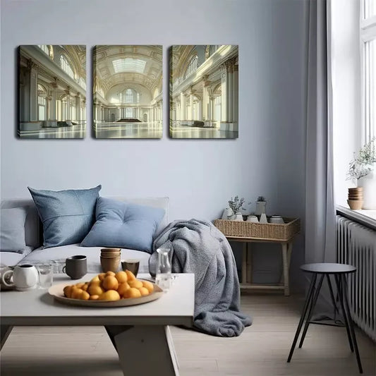 3pcs Majestic White Palace Wall Art Set Canvas Framed 40x60cm - High Quality Print 100% Australian Made Wall Canvas Ready to Hang