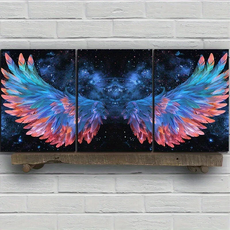 3pcs Abstract Wings Golden Blue Metal Print Ready to Hang Art